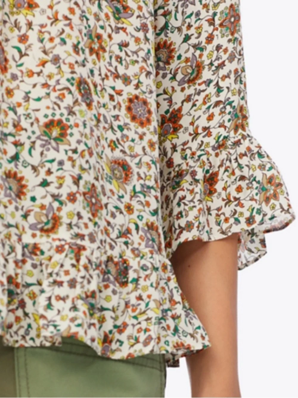 Tory Burch Ivory Soleil 100% Silk Floral Ruffle Peasant Blouse Sz 4 Boho Luxury